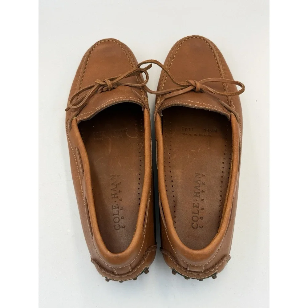 Cole Haan Men's 11.5M Brown Leather Driving Loafers Moc Toe Lace Brazil